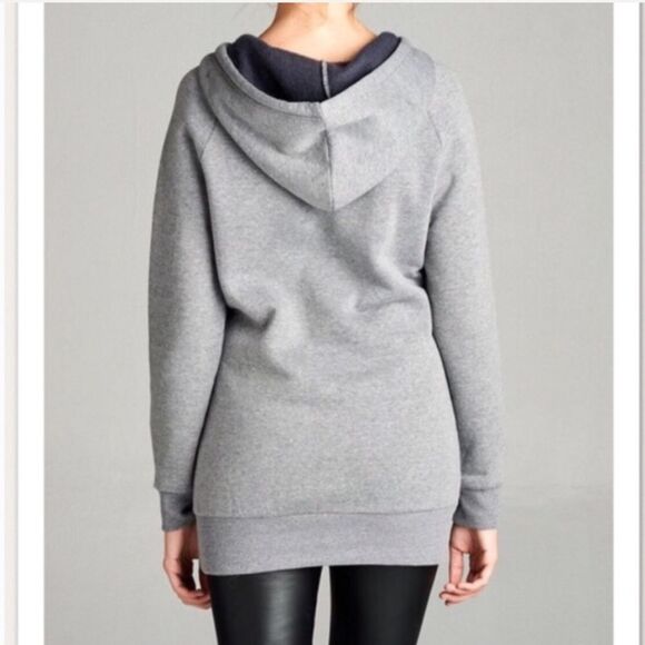 Black Pullover Hooded Sweatshirt Fleece Lined Hood - Picture 5 of 6